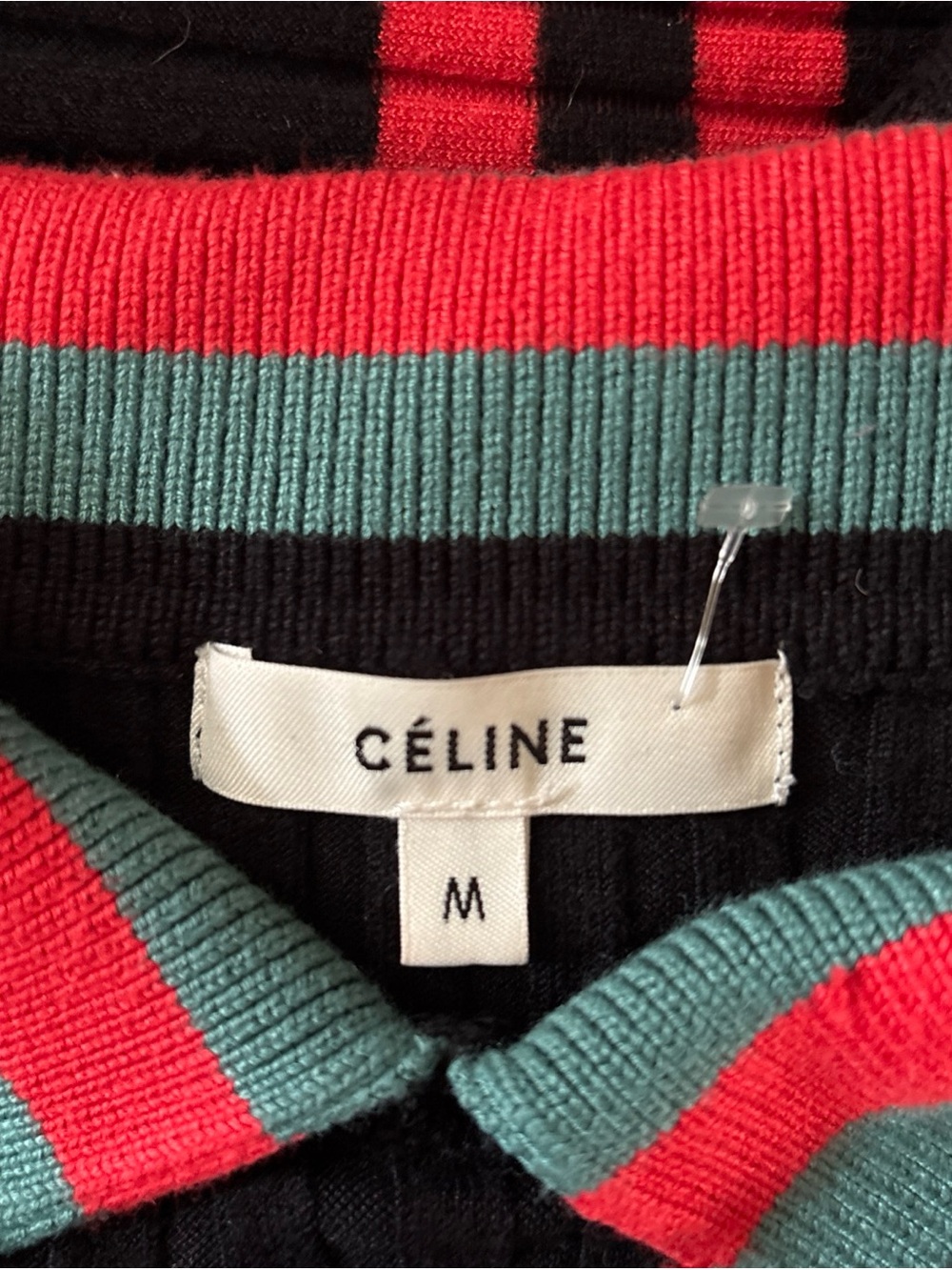 Celine Black Ribbed Polo Midi Dress with Red and Yellow Stripes - Picture 16 of 16